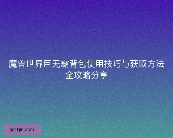 魔兽世界巨无霸背包使用技巧与获取方法全攻略分享